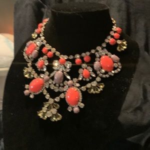J.CREW- lovely crystal, orange, light green and purple grey stones necklace.